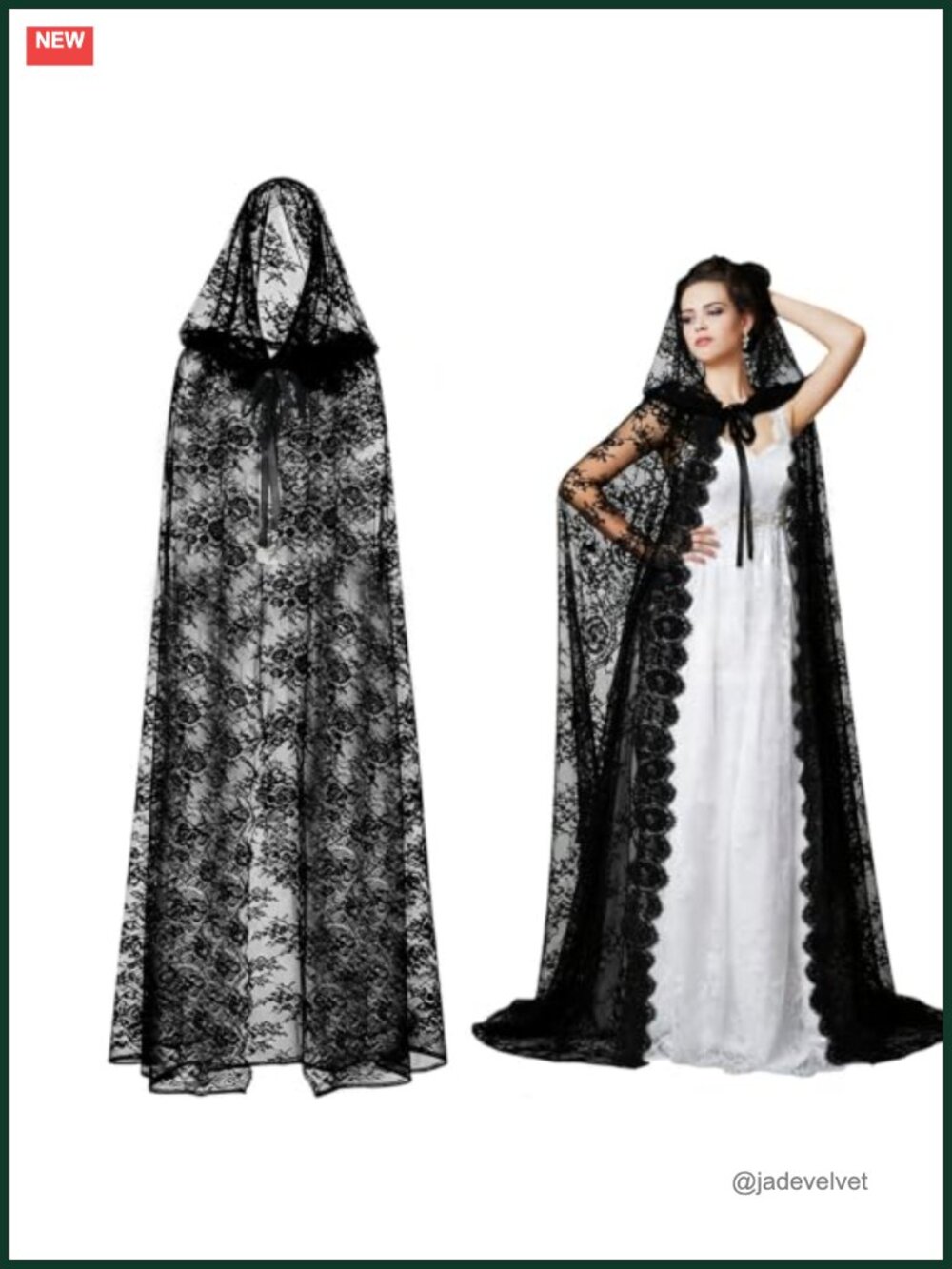 Gothic Lace Hooded Cloak Witch Cape Long Halloween Cosplay Costume